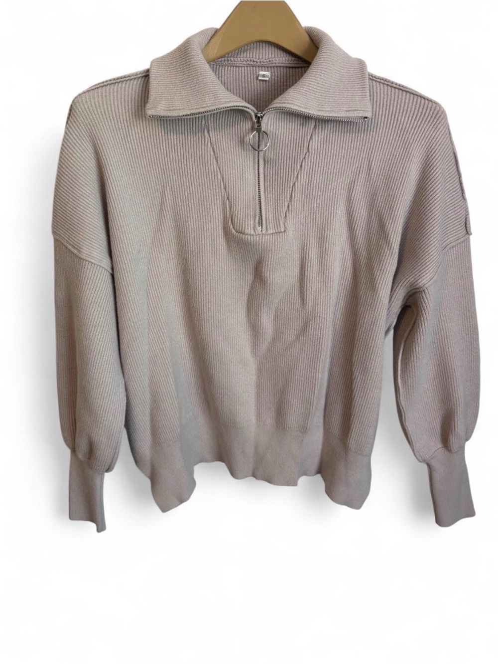 Women's Ribbed Half-Zip Cowl Sweater in Taupe